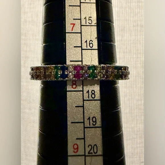 Ring - size 7.75 -New - dainty multi-color rhinestones silver tone band. BOGO ⬇️ - Picture 9 of 9